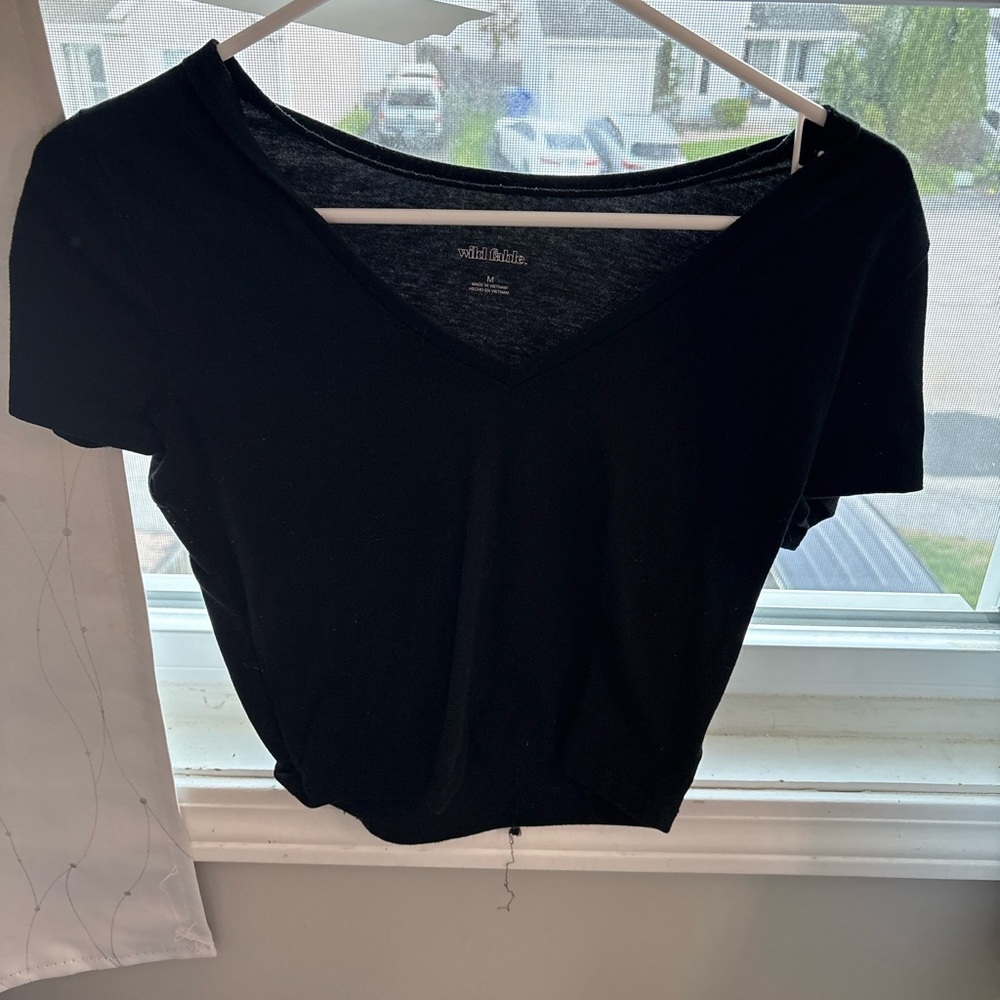 Black V-Neck Women's Top